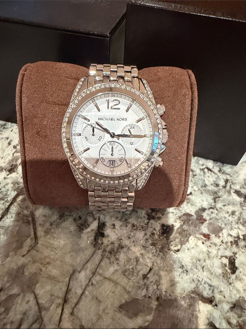 Michael Kors Silver Crystal-Embellished Women's Bracelet Watch